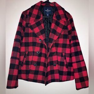 American Eagle Outfitters Checkered Pea Coat Great Condition